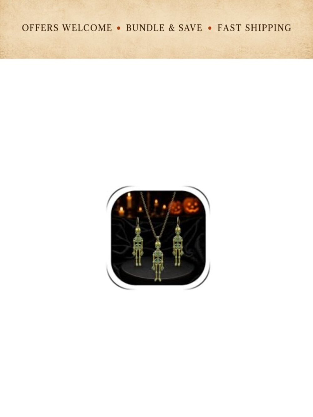 Roe Dolph Halloween Skeleton Necklace & Earrings Jewelry Set